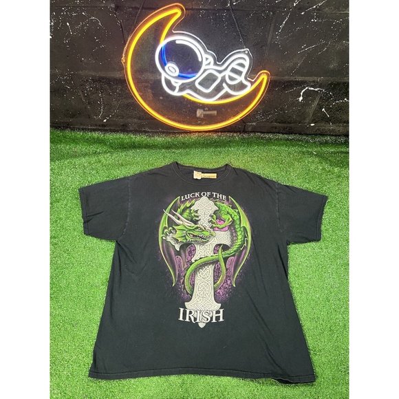 Fruit of the Loom Other - Vintage Dragon Shirt Mens Sz XL Black Luck Of The Irish Celtic‎ Cross Goth Y2K